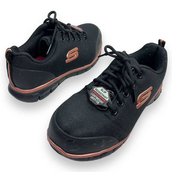 Skechers Shoes - Skechers Work Sure Track Slip Resistant Shoes, Chiton Alloy Toe | Wmns 6.5 Black